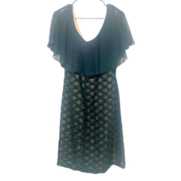 Connected Apparel LIKE NEW emerald green size 16 sheath dress with chiffon top - Picture 2 of 7